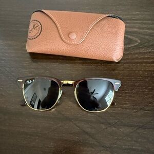 Ray-Ban Gold and Black Polarized Clubmaster Sunglasses